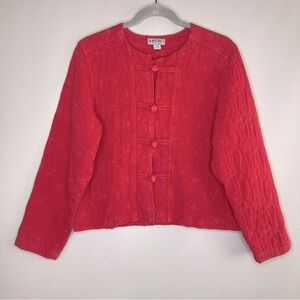 Vintage Democracy Quilted Embroidered Kimono Jacket Women’s L Red Petite Tencel